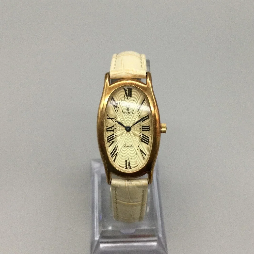 Vicence Womens Watch 22mm Champagne Dial 14K Gold Milor Beige New Battery